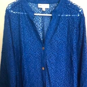 REBECCA MALOBE size XL, BLUE Lace Button-Up Blouse. NWT!